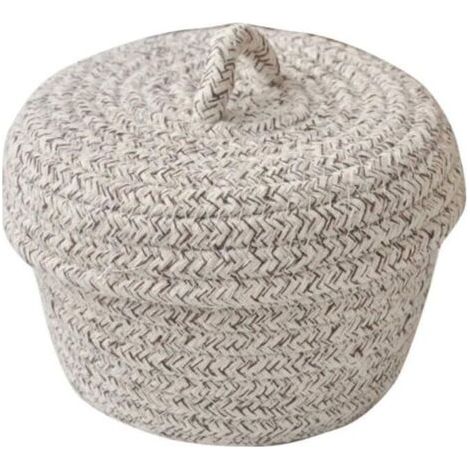 Petit panier de rangement avec couvercle en corde de coton naturel, boîte de rangement pour chambre d'enfant, panier pour joue (1/3)