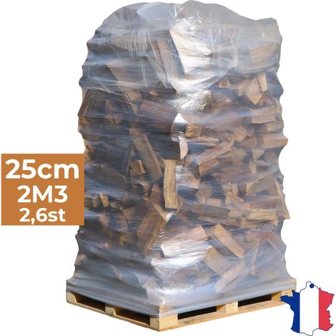 J'ENVOIE DU BOIS - Bois de Chauffage 25cm - Palette de 2m3 - 2,6 stères - Bûches Extra sèches (étuvées) - Mélange Bois durs - Poêle, Insert cheminée, brasero, Barbecue, Four à Pizza (1/2)