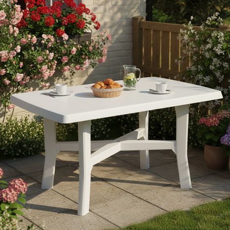 Dmora Rechteckiger Gartentisch, Made in Italy, Farbe Weiß, Maße 88 x 72 x 138 cm (1/3)