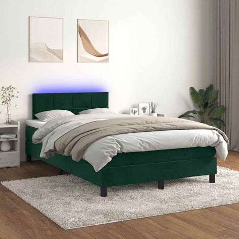 Cama box spring colchón y LED terciopelo verde oscuro 120x200cm