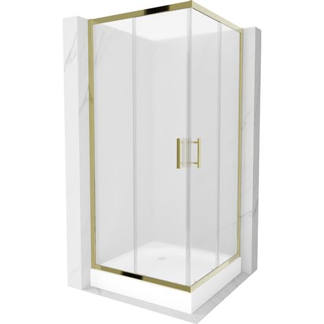 Mexen Rio cabine de douche carrée 90 x 90 cm, givre, or + receveur Rio, blanc - 860-090-090-50-30-4510