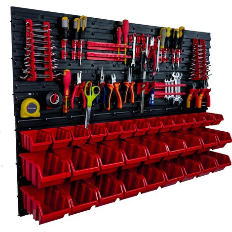 Panneau à outils d'atelier 115 x 78 cm + 32 plateaux (1/5)