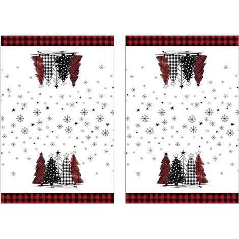 Toallas navideñas de 2 piezas, Extra suaves y absorbentes, Estampado de árbol de Navidad, 45 x 66 cm, Blanco, rojo, negro (1/5)