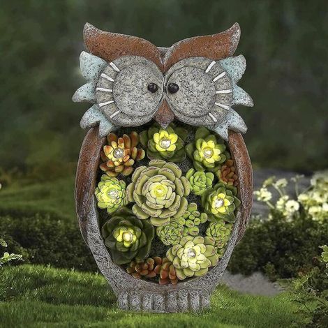 Figurine de hibou d'ornement de jardin, lumières extérieures à énergie solaire, statue de jardin en résine imperméable à l'eau pour la cour