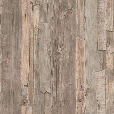 A.S. Creations – Papier peint à motif bois industriel – Tapisserie imitation vieux bois usé marron – Style campagne pour salon et chambre adulte (1/10)