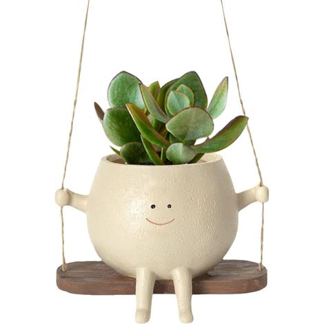 Pot de fleurs suspendu pour l'intérieur et l'extérieur - Avec visage de balançoire - Visage souriant - Pour plantes succulentes, fleurs et plantes - Décoration d'intérieur et d'extérieur (1/4)