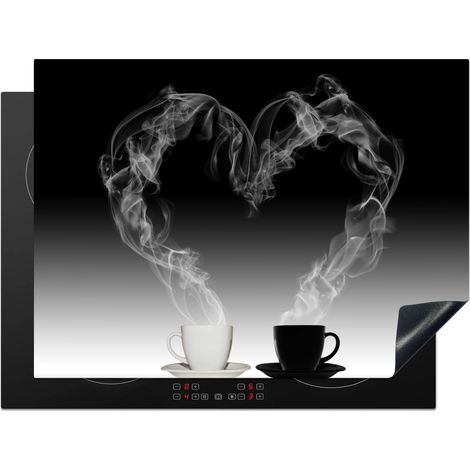 Induction Hob Protector Coffee - Heart - Black and white - Cups 71x52 cm