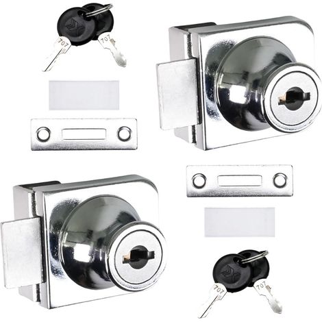 Lot de 2 serrures de vitrine pour porte en verre de 5 à 8 mm, serrure pour vitrine en verre, avec clé, pas de perçage, serrure de sécurité pour portes en verre et placards, argent (1/5)