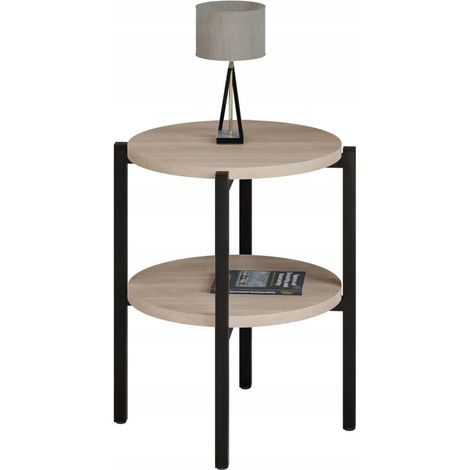 Table de chevet ronde loft avec étagère 35x35x46 cm métal noir (1/5)