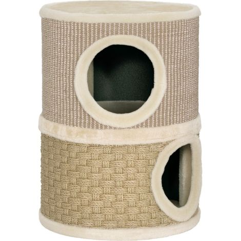 Arbre à Chat Griffoir 2 Niches Tonneau Peluche Tapis Gratter Couleur Kaki Café pour Chats 35x49cm (1/5)