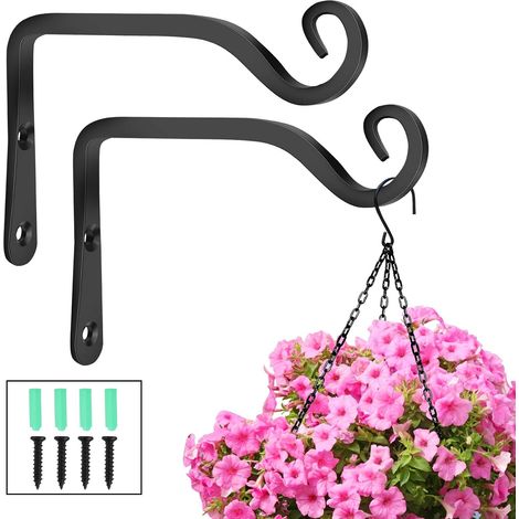 Wall Hanging Hooks, Metal Wrought Iron Hanging Basket Brackets Accessories for Bird Feeders, Plants, Lanterns, Wind Chimes, Black (Pack of 2) (1/5)