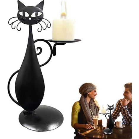 Bougeoir - Chat Noir - Métal - Décoration Intérieure - Pour Bougies Rondes Et Coniques - 1 Pièce (1/5)
