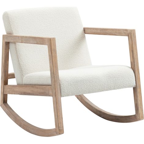 Fauteuil à bascule fauteuil allaitement rocking chair en tissu effet laine bouclée avec pieds en bois massif d'hévéa, chaise à bascule pour chambre, salon - 60 x 81 x 71 cm blanc crème (1/5)