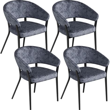 WOLTU Lot de 4 Chaises de Salle à Manger en Velours, avec Pieds en Métal, Siège Rembourré, Dossier et Accoudoirs, Gris Foncé (1/5)