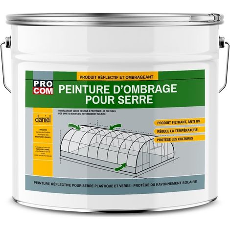 Procom – Peinture d'ombrage pour serre – Produit filtrant UV et IR – Tenue 8 mois – Application facile – 25 Kg pour 2000 m²