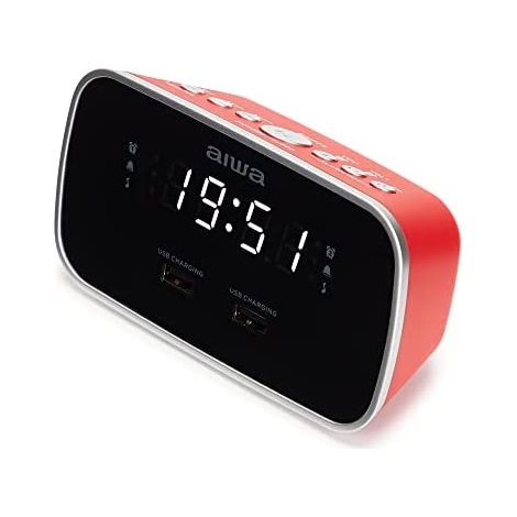 RELOJ DESPETADOR CON RADIO AIWA CRU-19 RED 2 PUERTOS USB DE CARGA 5V 2.4A (1/4)