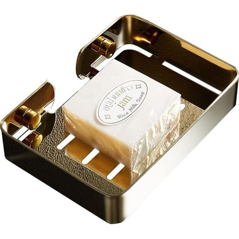 Porte-savon carré perçage en acier inoxydable avec égouttoir pour salle de bain ou cuisine (doré) (1/5)