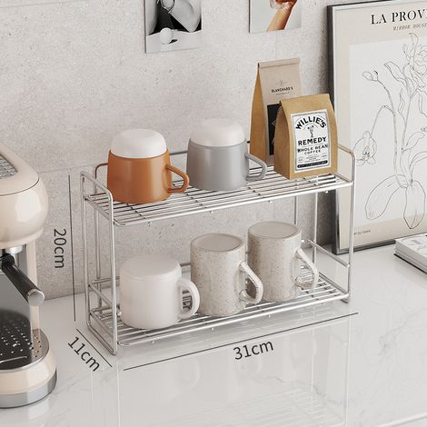 Supporto in acciaio inossidabile per spezie – Scaffale multilivello compatto con sistema di scarico, ideale per lavello, mensola o parete – Organizzatore verticale minimalista e funzionale