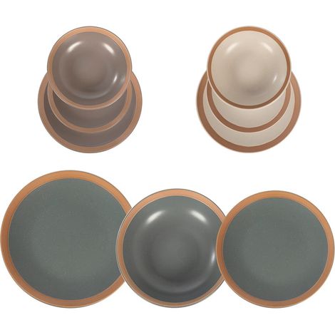 Trade Shop - Sistema De Vajilla De Gres 18 Pcs De La Elegante Mesa De Diseño Clásico Con Borde -
