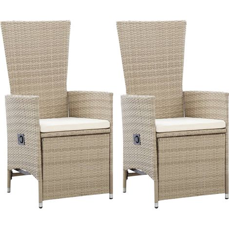 Garten-Liegestühle 2 Stk. mit Auflagen Poly Rattan Beige