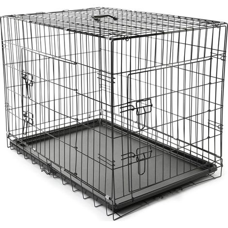 Tresko – Cage de transport pour chien pliable 91 x 58 x 64 cm – 2 portes verrouillables – Bac en plastique imperméable – Facile à nettoyer