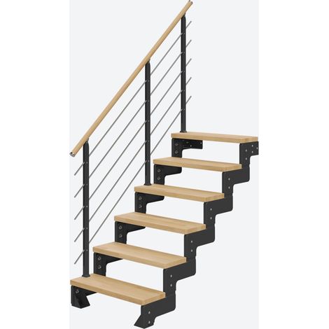 Dolle Modultreppe Gardentop Innen Buche 6 Stufen 108-132cm Geschosshöhe 75cm Stufenbreite inkl. Geländer (1/4)
