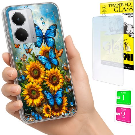 Coque pour Realme 14 5G / 14T 5G - Coque arrière papillon avec protection en verre 9H et motif photo (1/5)