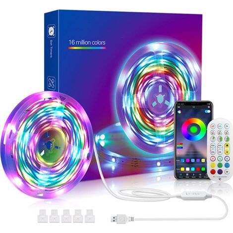 Bande LED de 5 m, multicolore, pour chambre à coucher, LED RGB 5050, bandeau avec télécommande, Bluetooth (1/5)