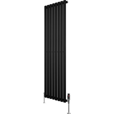 Radiateur à Colonnes Ovales & Vannes 1 Panneau 1600 x 480 mm en Acier Carbone Noir Chauffage Centrale Moderne Horizontale Monté Sur Mur Cuisine [Brosse de Nettoyage & Supports INCLUSES]