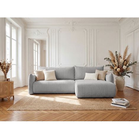 Ecksofa Schlafsofa MAILAND in Stoff Tilia Grau Ottomane Rechts