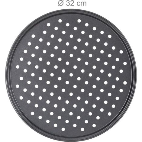 Pizza pan, set of 1, round, perforated, non-stick, tarte flambée, steel, mould, ∅ 32 cm, anthracite MUMU (1/4)