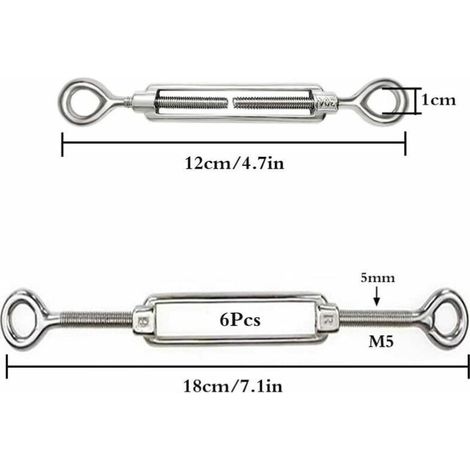 6 pièces réglable M5 câble tendeur 304 oeil et oeil en acier inoxydable pour tendeur de câble acier corde tendeur crochet accessoires (1/4)