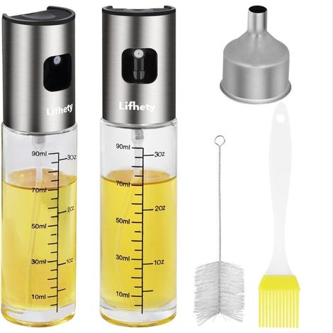 Lot de 2 flacons pulvérisateurs d'huile d'olive de 100 ml, pour la cuisson à la friteuse à air chaud et en cuisine. Distributeur d'huile en verre étanche avec grand entonnoir. (1/5)
