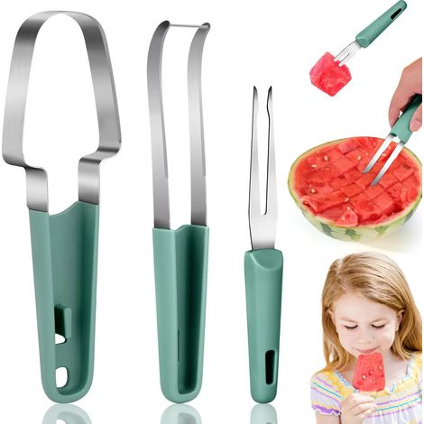 3-in-1 Wassermelonenschneider und Gabel, neues Edelstahl-Wassermelonen-Schneide- und -Zerkleinerungswerkzeug-Set, geeignet für die heimische Küche