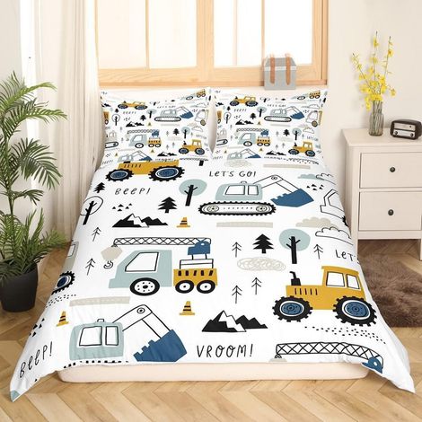 Kinder Bettwäsche 155x220 cm mit Bagger & LKW Motiv, Mikrofaser Bettgarnitur