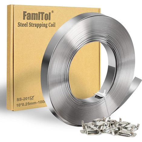 Feuillard en acier inoxydable 10 × 0,25 mm × 100 m, feuillard haute résistance pour la pose de panneaux et d'équipements extérieurs (1/5)