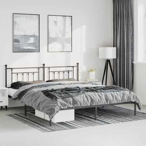 Estructura cama sin colchón con cabecero metal negro 193x203 cm (1/5)