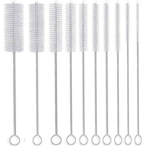 Brosse longue en paille, nettoyeur de tubes en nylon, 8 pouces, 10 diamètres différents (1/4)