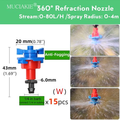 Pipette d'irrigation réglable à 90/180/360°, micro-buse pour arrosage de jardin, buse rotative, pulvérisateur à brouillard avec compensation de diamètre de tuyau 4/7 mm (1/5)