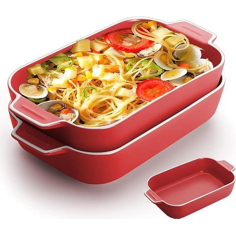 plats à lasagnes rectangulaires en céramique 22,9 x 12,7 cm, petit plat de cuisson coloré four plaque casserole individuelle (1/5)