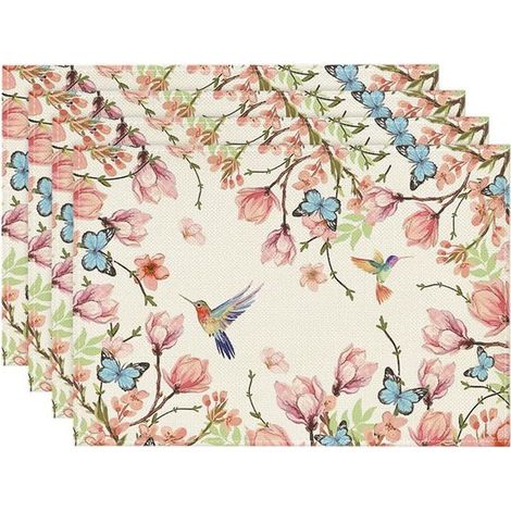 Juego de 4 manteles individuales con estampado floral y de mariposas para primavera, 30x45 cm (1/5)
