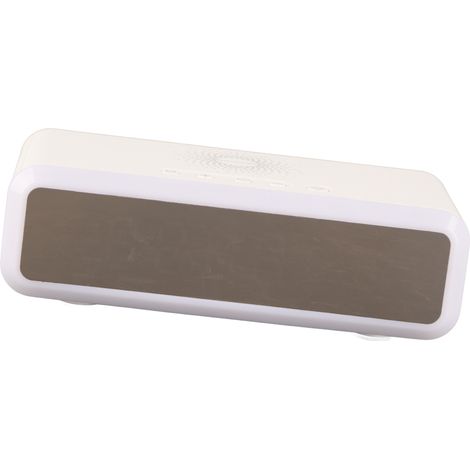 Réveil multifonctionnel 15 W avec chargeur et écran HD (affichage de l'heure, de la date et de la température, 4 niveaux de luminosité) pour iOS et Android (blanc). (1/5)