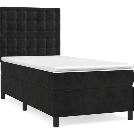 Lit à sommier tapissier avec matelas Noir 90x190 Velours (1/5)