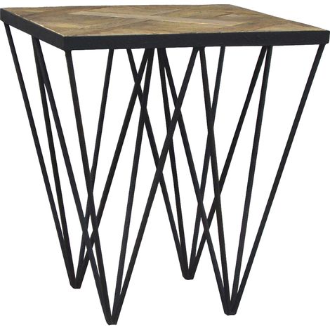 Beistelltisch Quadratisch Pärumm Sax 50x50x55 cm aus Recyceltem Ulmenholz und Eisen