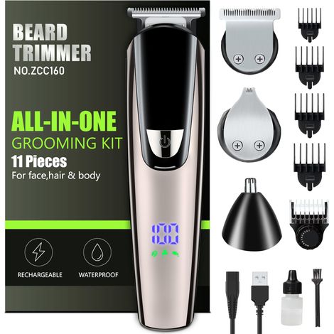Tondeuse à Barbe Homme - Moteur 9800 Tr/min - Batterie 1200 Mah - étanche IpX7 - Kit Complet Avec 3 Têtes Et 5 Peignes (1/5)