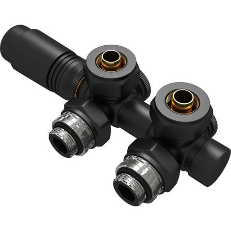 EMKE Heizkörper Multiblock Mattschwarz Eck/Durchgang 50mm Inkl. Adapter für 15mm Kupfer & 16mm Pex Verbundrohr (1/5)