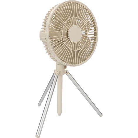 Ventilateur de camping portable rechargeable par USB, avec support pour une utilisation intérieure et extérieure, beige. (1/5)
