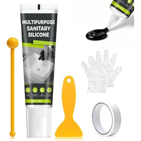 Silicone Noir Salle de Bain, Imperméable, Étanche et Résistant à L'adhésif  Silicone Noir, Joint Salle de Bain, Convient pour Sceller les Joints D'éviers de Toilettes de Baignoires de Carrelage,150ml (1/5)