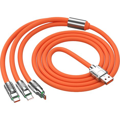 Câble de charge universel multi-usages 3 en 1 de 1,2 m (3,94 pi) et 120 W, compatible iOS et Android (interface USB-C). (1/5)