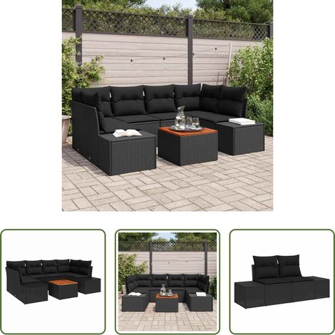 vidaXL Conjunto de sofás de jardín 7 uds. Negro ratán sintético (1/5)
